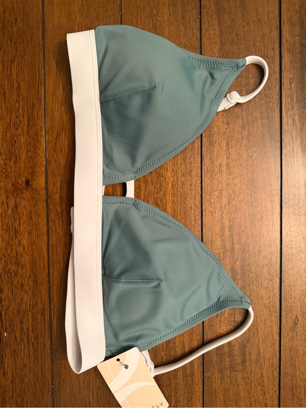 Lively Seafoam Green and White Triangle Bikini Top